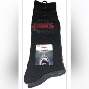 Jaws Crew Socks 2 Pair Men’s 6.5-12 Black Red Gray Horror Film Spielberg Shark